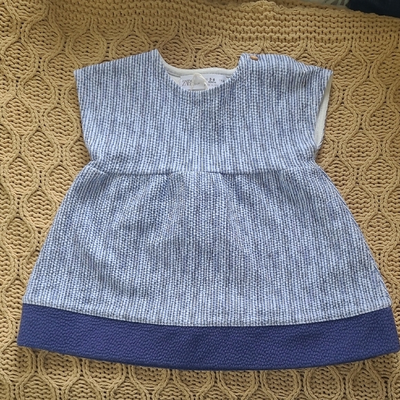 Zara Baby Blue & White Striped Seersucker Knit Dress - Size 3-6 Months - Picture 1 of 8